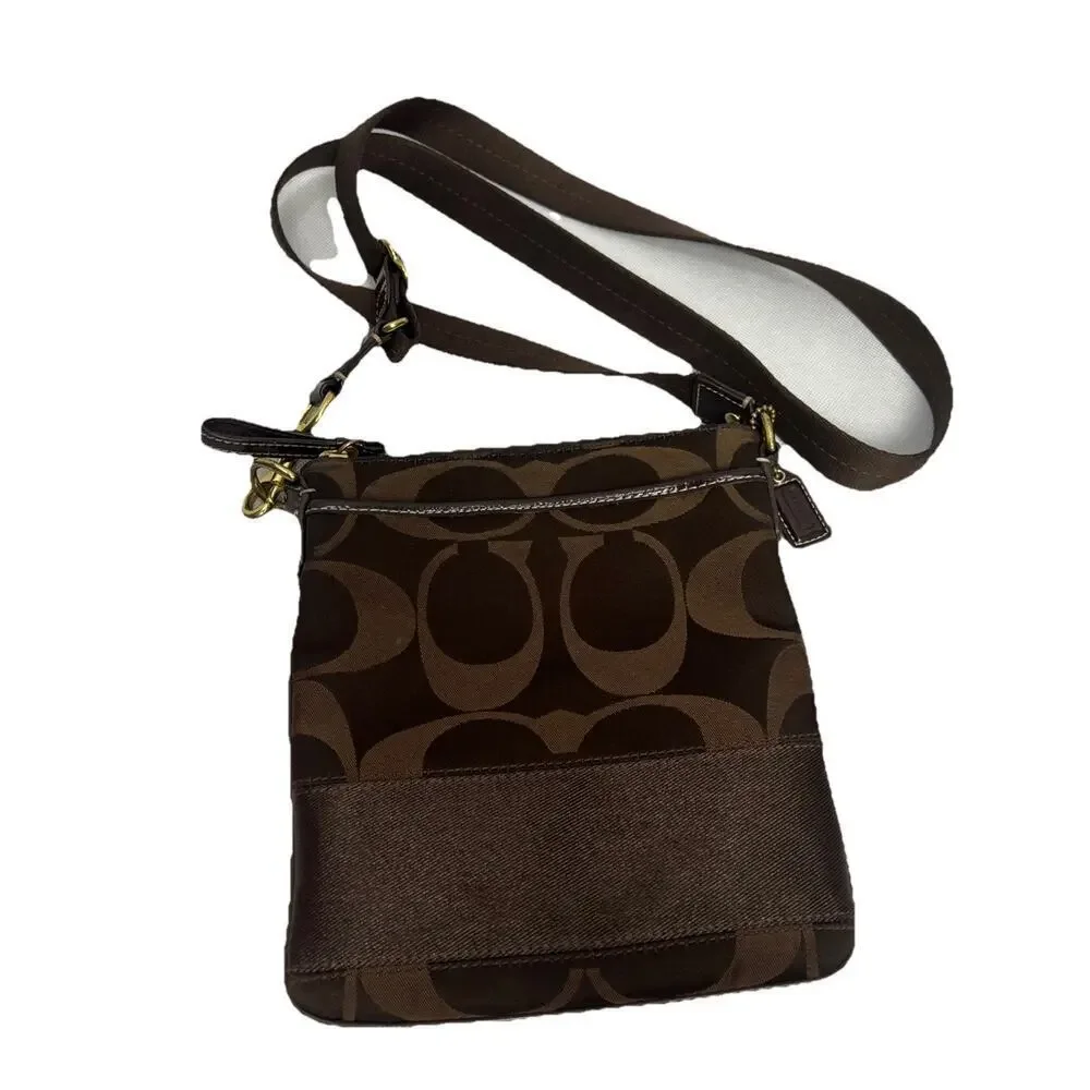 Coach Signature Logo Swingpack Crossbody Bag Brown Adjustable Strap Y2K COA